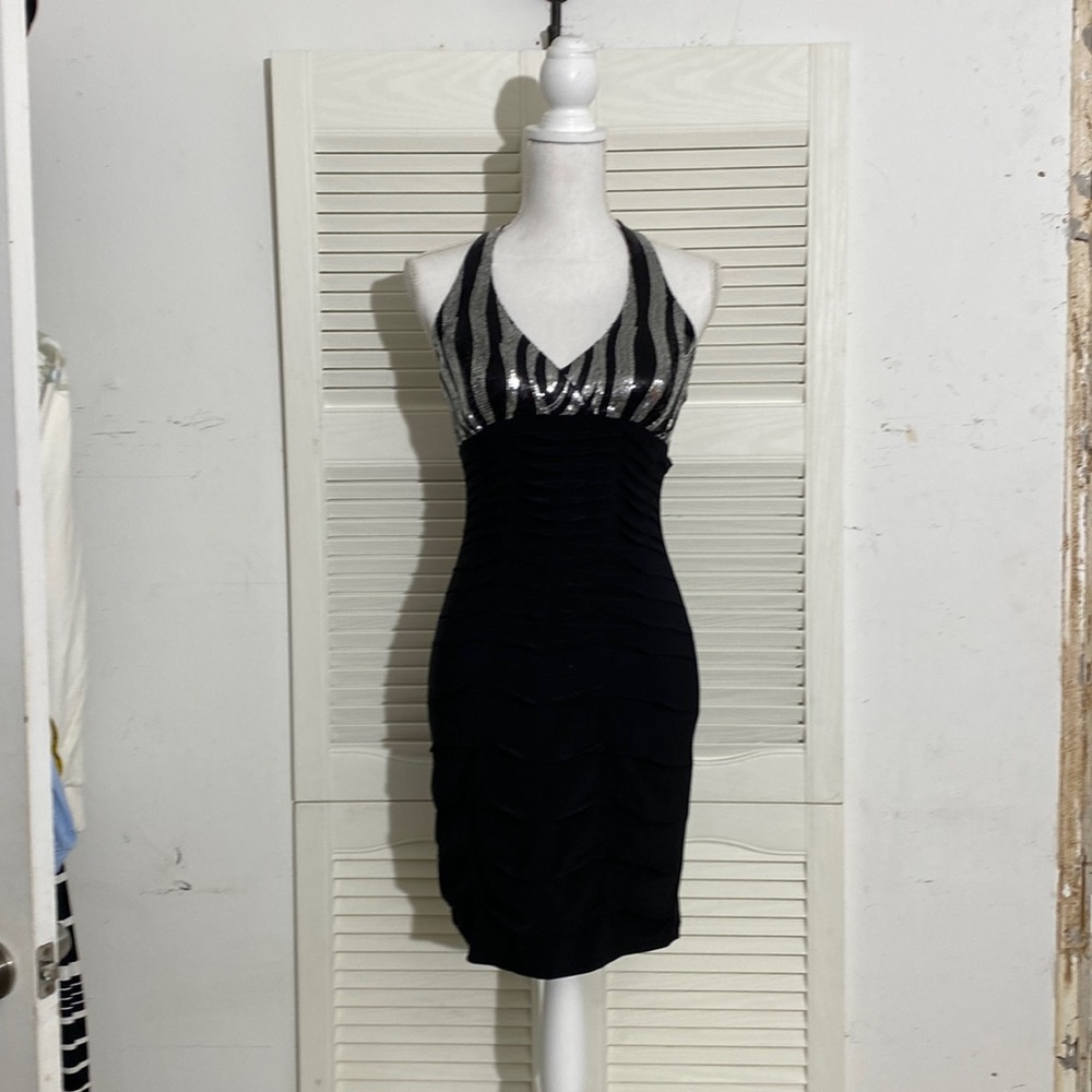 Be darling dress sequins knit stretch fabric black